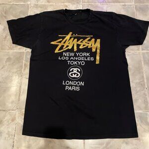 $tussy World Tour Double Sided Logo Tee Black Mens Streetwear Shirt